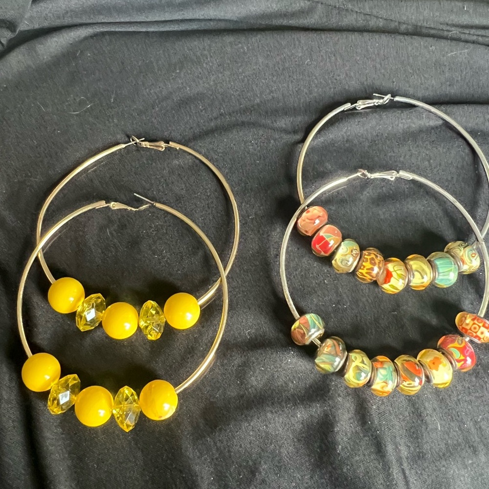 Beaded Hoop Earrings - Yellow and Multicolor Options
